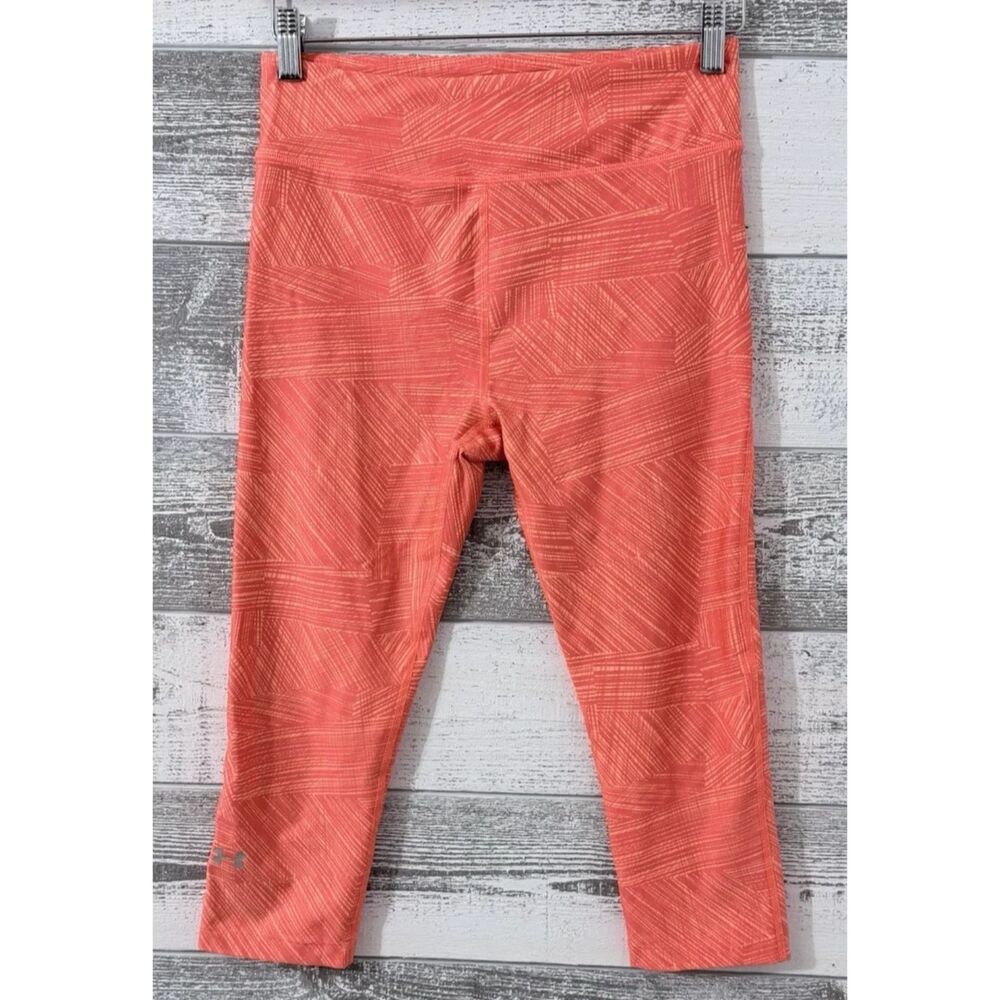 Under Armour Heat Gear Crop Athletic Leggings Women's M Fitness Yoga Orange